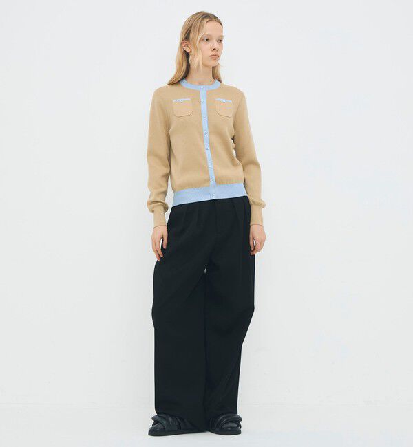 CABaN「コットンカシミヤ バイカラークルーネックカーディガン」|カーディガン|