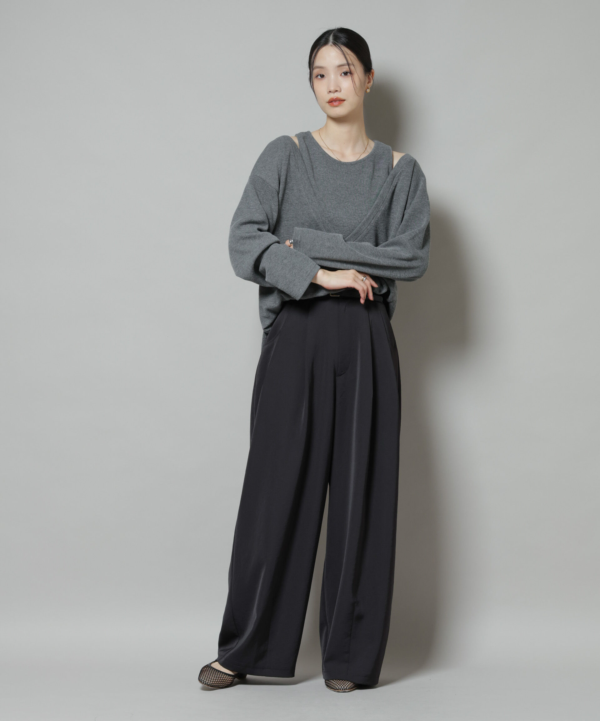 nano･universe「フェイクレイヤードワッフルカットトップス」|Tシャツ・カットソー|