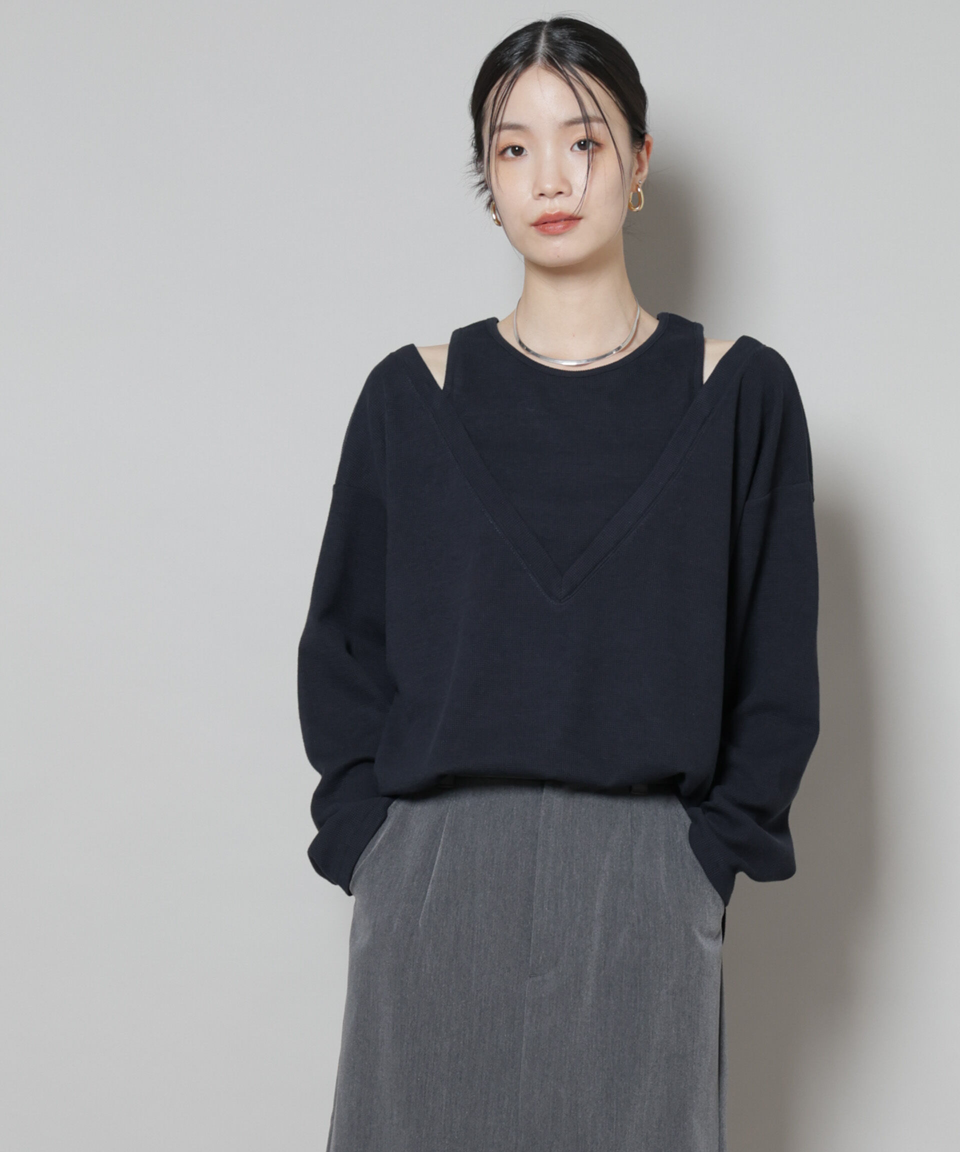 nano･universe「フェイクレイヤードワッフルカットトップス」|Tシャツ・カットソー|
