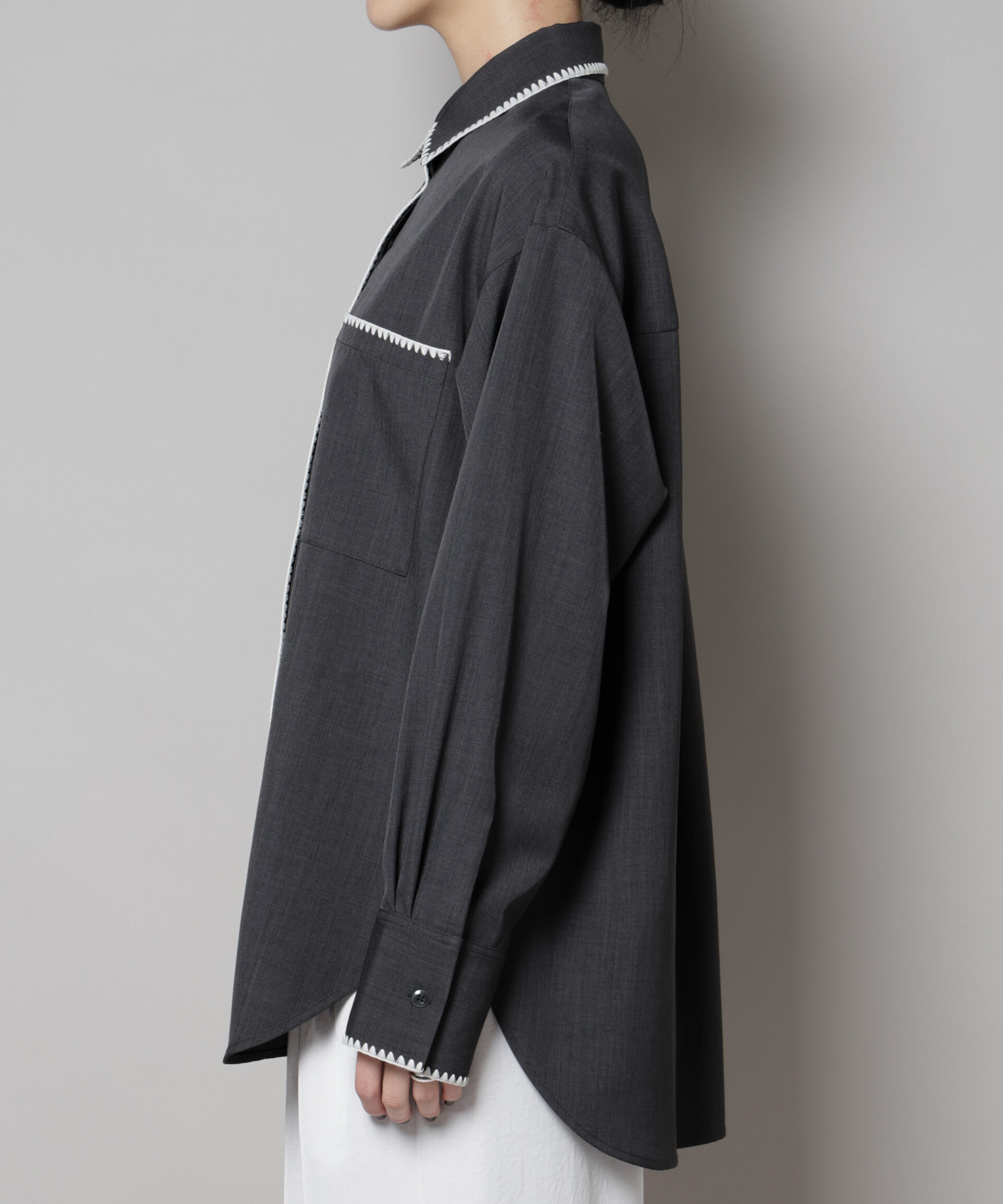 nano･universe「トリミング刺繍ツイルシャツ」|シャツ・ブラウス|