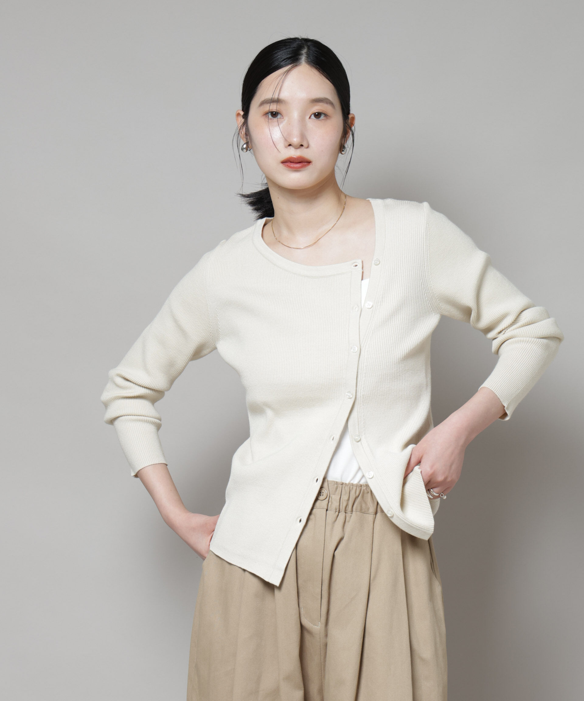 nano･universe「アシメネックデサインリブニットトップス」|ニット・セーター|