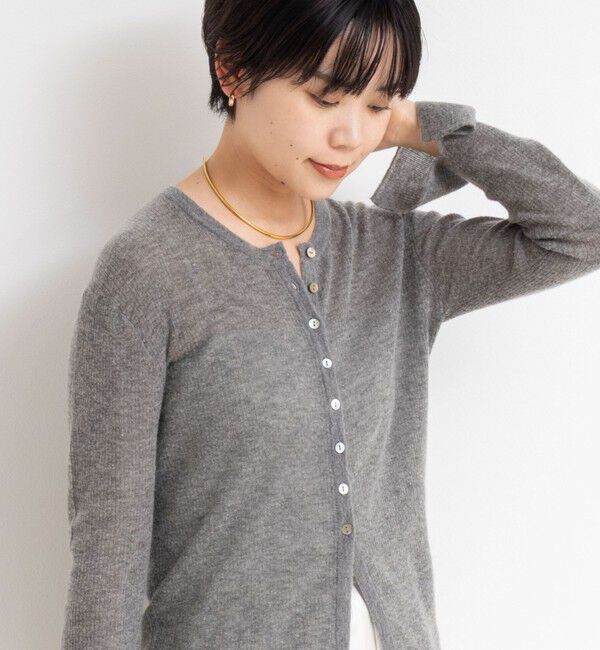 NOLLEY'S sophi「カシミヤ混ガーゼ風リブクルーネックミディ丈カーディガン」|カーディガン|