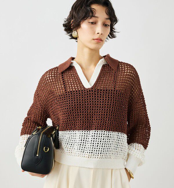 NOLLEY'S「《手洗い可能》テープメッシュ編ポロプルオーバー」|ニット・セーター|