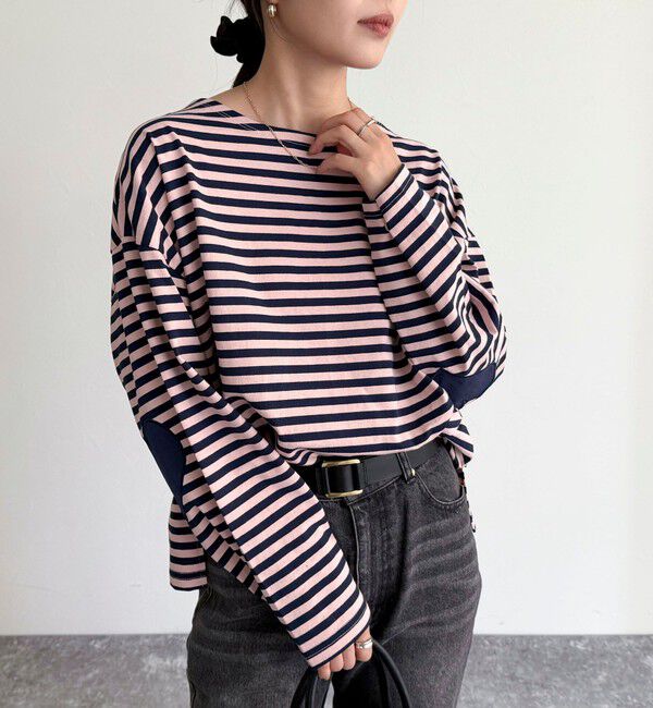 fredy emue「ボーダーハートパッチプルオーバー」|Tシャツ・カットソー|ピンク系その他