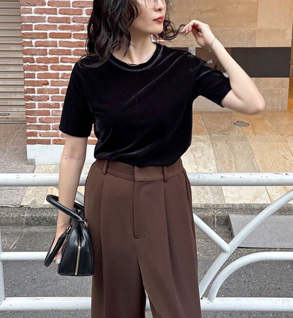 fredy emue「ベロア半袖Tシャツ」|Tシャツ・カットソー|ブラック