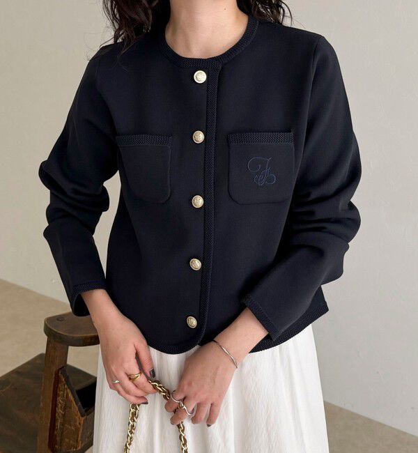 fredy emue「刺繍入りコンパクトニットジャケット」|カーディガン|