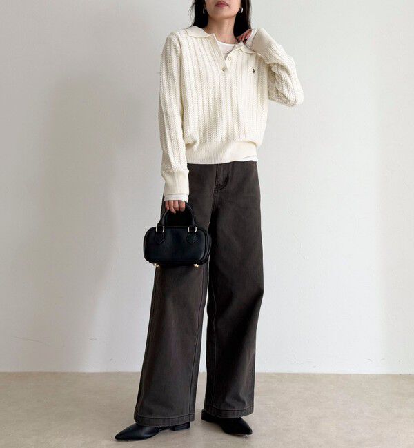 fredy emue「FR刺繍ケーブル柄ポロ衿ニットプルオーバー」|ニット・セーター|