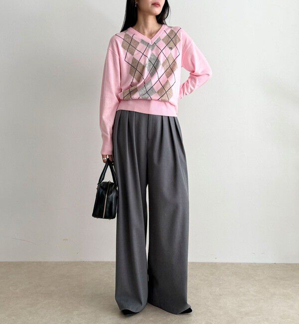 fredy emue「アーガイル柄インターシャVネックニット」|ニット・セーター|