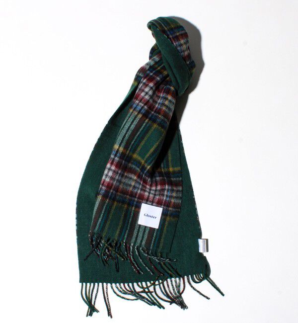 GLOSTER「【カシミヤブレンド】ウールリバーシブルチェックマフラー」|マフラー|グリーン系1