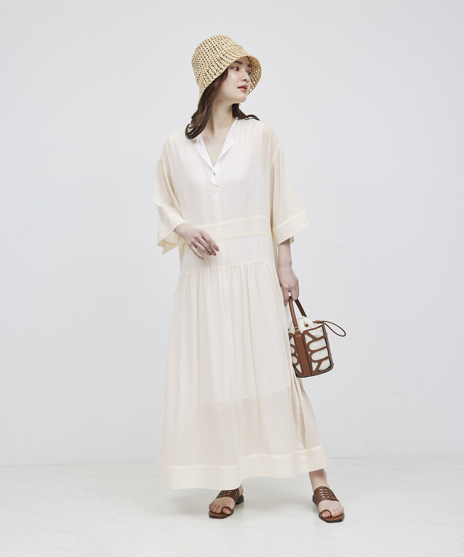 ROPE「シャドーストライプ/楊柳 レイヤードワンピース」|ワンピース|