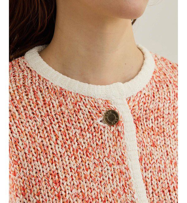 ROPE「スパンコールミックスノーカラーニットジャケット/洗える」|ノーカラージャケット|