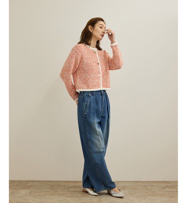 ROPE「スパンコールミックスノーカラーニットジャケット/洗える」|ノーカラージャケット|