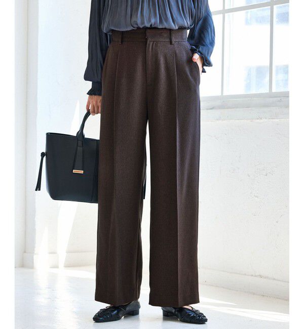 VIS「【美easy】ウーリッシュワンタックワイドパンツ【セットアップ対応/洗える】」|スラックス|