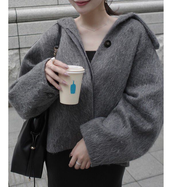 VIS「【アウター総選挙1位】ビッグカラーモモンガシャギーショートコート」|ブルゾン・スタジャン|