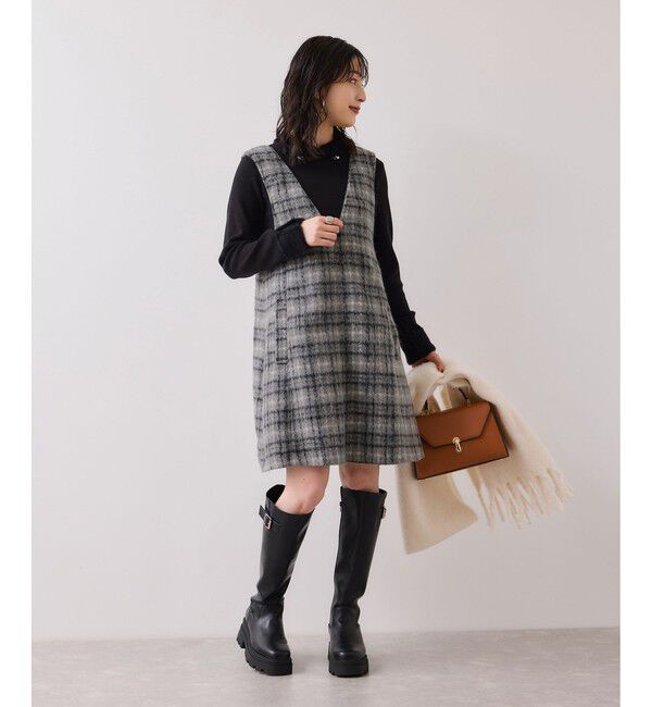 VIS「シャギーVネックミニ丈ジャンパースカート」|ワンピース|