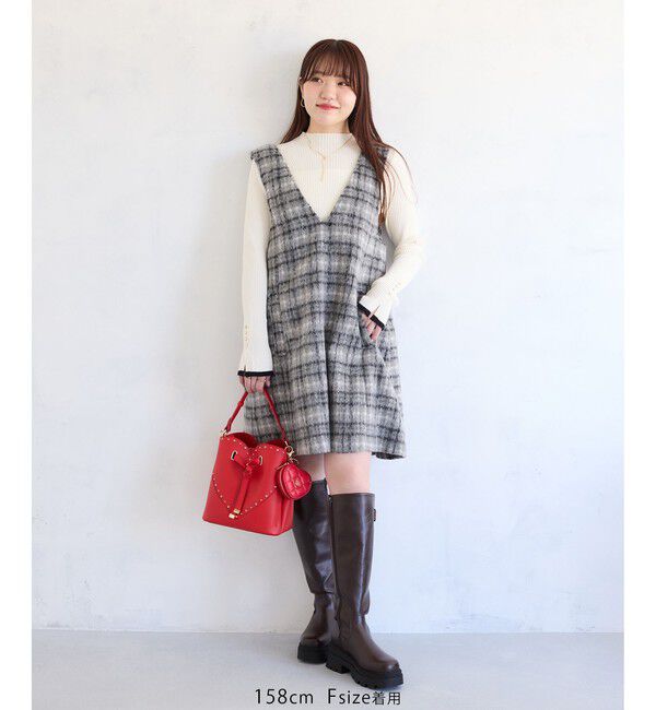 VIS「シャギーVネックミニ丈ジャンパースカート」|ワンピース|