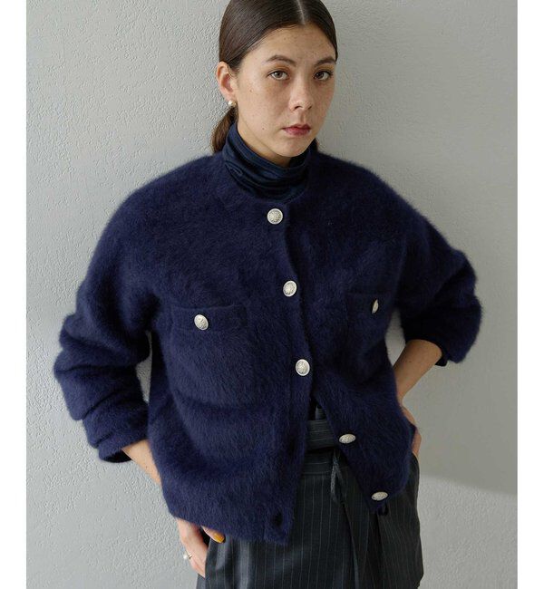  「ファーボタンジャケット」|ニット・セーター|ネイビー