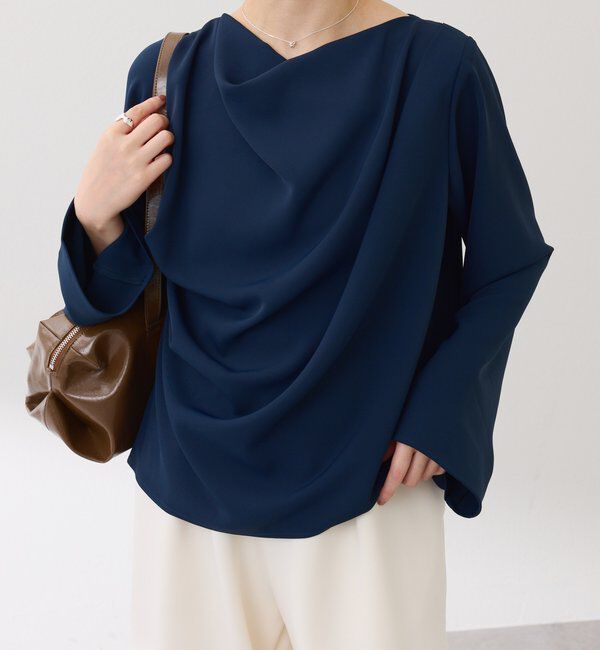  「フロントドレープブラウス」|シャツ・ブラウス|ネイビー