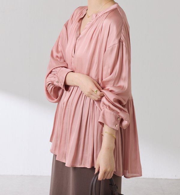  「割繊サテンスキッパーブラウス」|シャツ・ブラウス|
