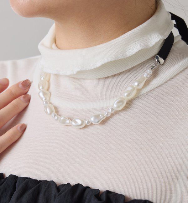  「【PAPILLONNER/パピヨネ】パールベロアネックレス」|リング|ホワイト