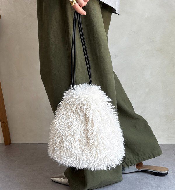  「シャギー巾着バッグ」|トートバッグ|オフホワイト