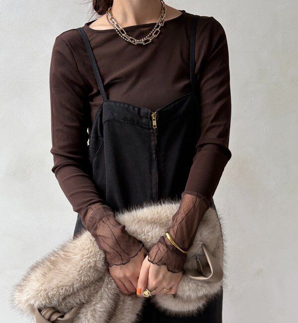  「レースチュール切替シアーTEE」|Tシャツ・カットソー|