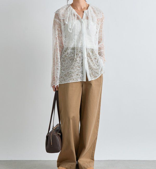  「【繊細なレースがアクセントに】フリルカラーレースブラウス」|シャツ・ブラウス|