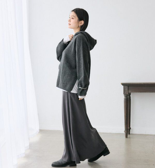  「【フードがアクセントに】ウール100ホールガーメントフーディ」|ニット・セーター|