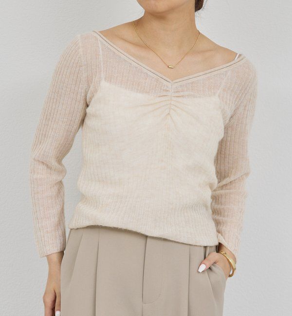  「【アンサンブル対応】オフショルダーニット」|ニット・セーター|ベージュ