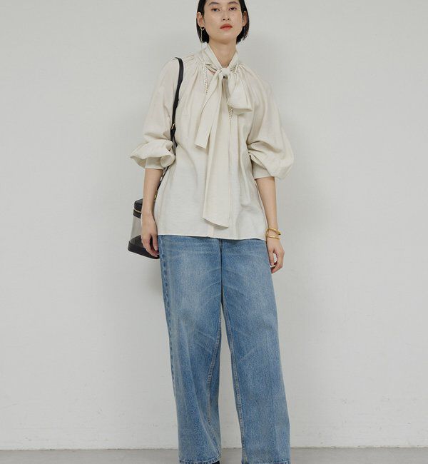  「【上品&times;華やか】【2way】ギャザーボウタイブラウス」|シャツ・ブラウス|ライトベージュ