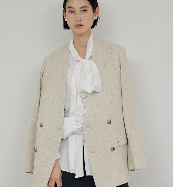  「【セットアップ対応】ノーカラーツイードジャケット」|その他|ベージュ
