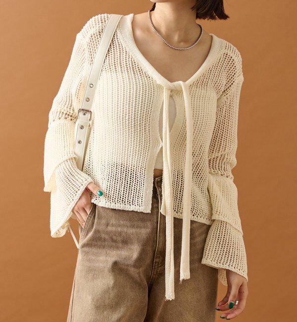  「フリルスリーブメッシュカーデ」|カーディガン|