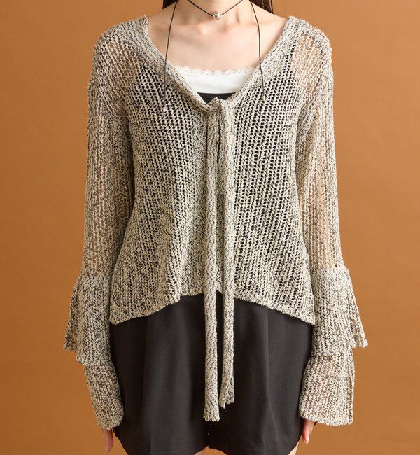  「フリルスリーブメッシュカーデ」|カーディガン|