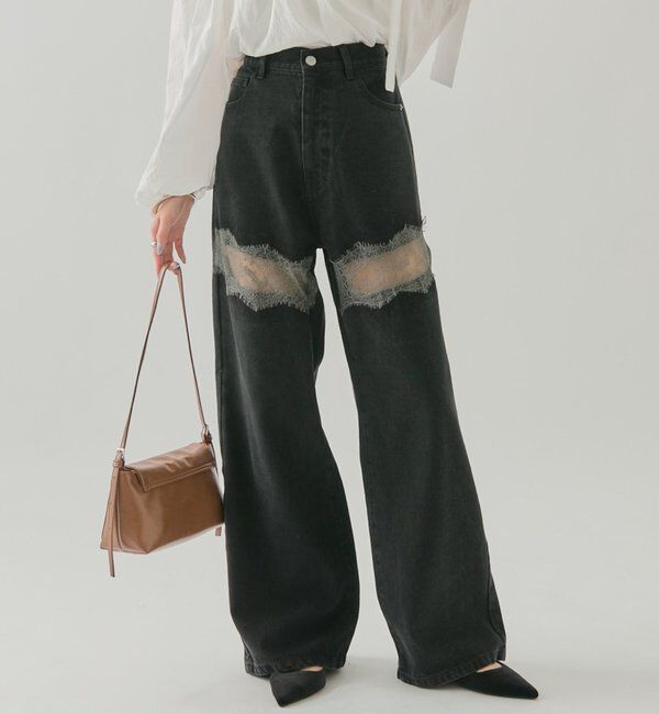  「レース切替デニム」|デニム|