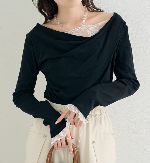  「レースドッキングオフショルロンT」|Tシャツ・カットソー|