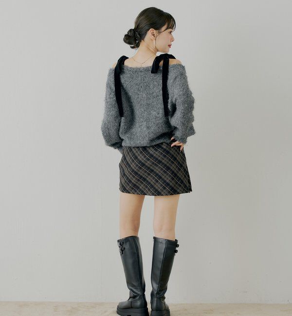  「【ブローチ取外し可】ベロアリボンルーズニットカーディガン」|カーディガン|