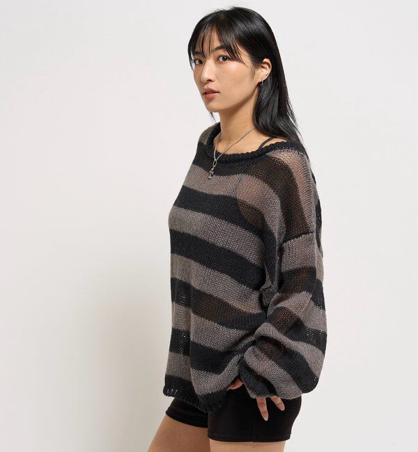  「ワイドボーダーメッシュニット」|ニット・セーター|