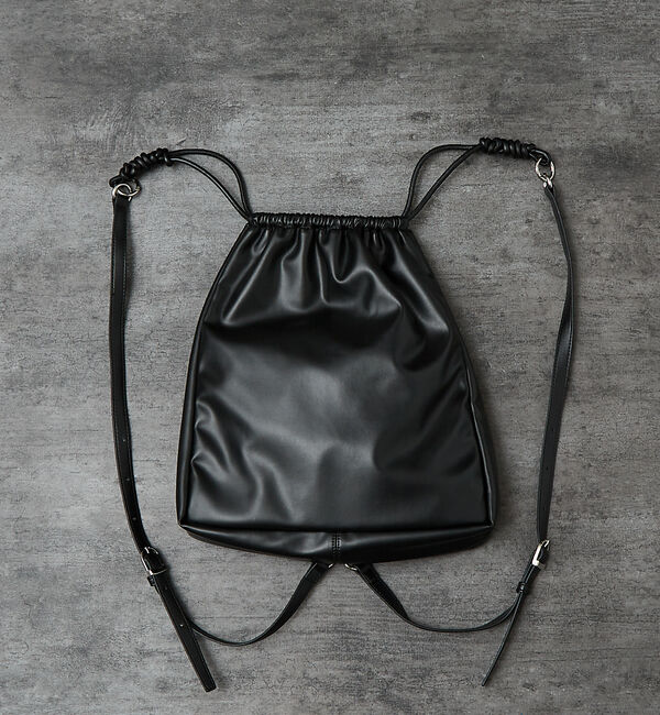 ABAHOUSE「【マルチウェイ】 フェイクレザー 巾着ナップサック / ショルダーバッグ / ユ」|リュック|ブラック