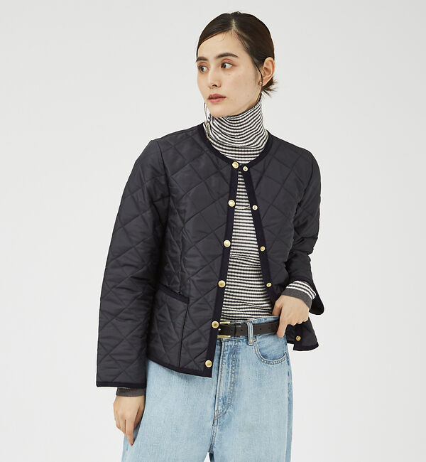 qualite「【TRADITIONAL WEATHERWEAR】キルティングノーカラーブルゾン」|ブルゾン・スタジャン|ネイビー