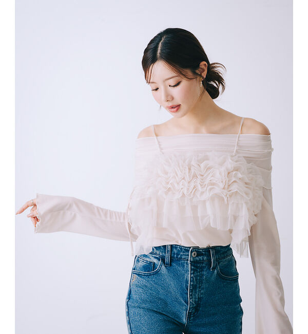 SELFIST「【2点セット】フリルオフショルカットソー&times;フリルビスチェ」|Tシャツ・カットソー|アイボリー