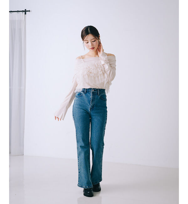 SELFIST「【2点セット】フリルオフショルカットソー&times;フリルビスチェ」|Tシャツ・カットソー|