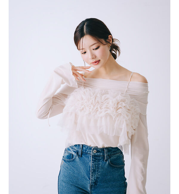 SELFIST「【2点セット】フリルオフショルカットソー&times;フリルビスチェ」|Tシャツ・カットソー|