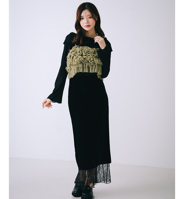 SELFIST「【2点セット】フリルオフショルカットソー&times;フリルビスチェ」|Tシャツ・カットソー|