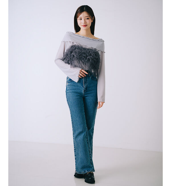 SELFIST「【2点セット】フリルオフショルカットソー&times;フリルビスチェ」|Tシャツ・カットソー|