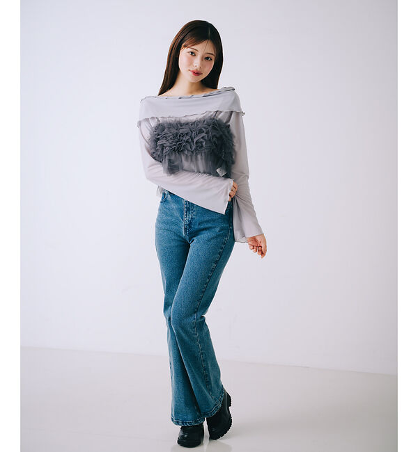 SELFIST「【2点セット】フリルオフショルカットソー&times;フリルビスチェ」|Tシャツ・カットソー|