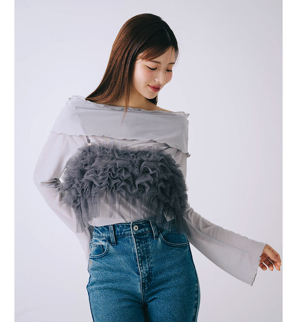 SELFIST「【2点セット】フリルオフショルカットソー&times;フリルビスチェ」|Tシャツ・カットソー|