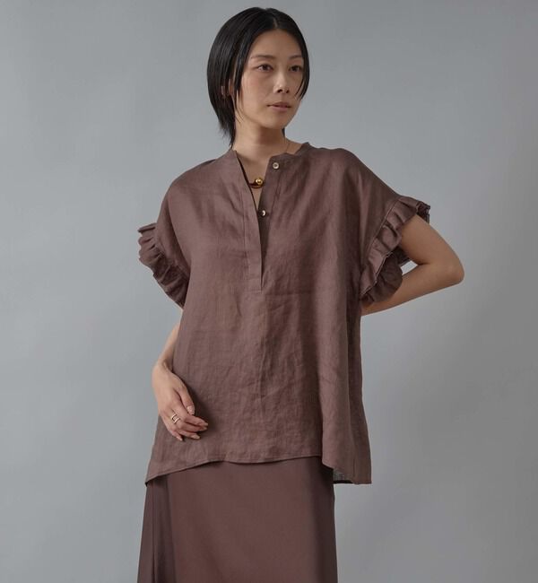 Liesse「リネンフリルスリーブブラウス」|シャツ・ブラウス|ブラウン