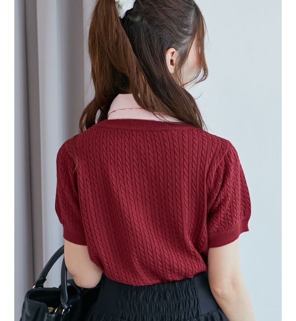  「リボンセットドッキング半袖ニット」|ニット・セーター|