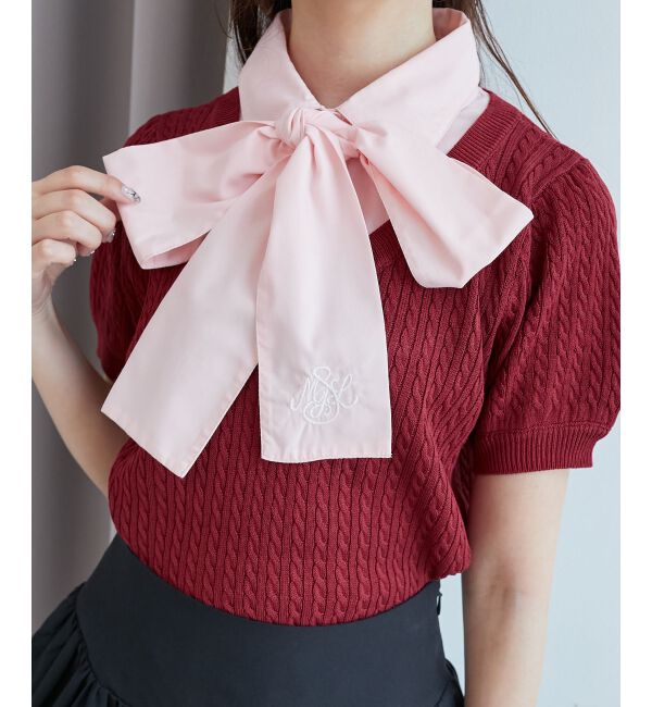  「リボンセットドッキング半袖ニット」|ニット・セーター|