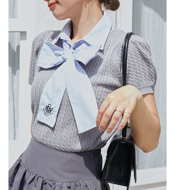  「リボンセットドッキング半袖ニット」|ニット・セーター|